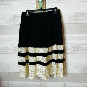 Cirana Black Full Skirt with Lace and Crochet Detail